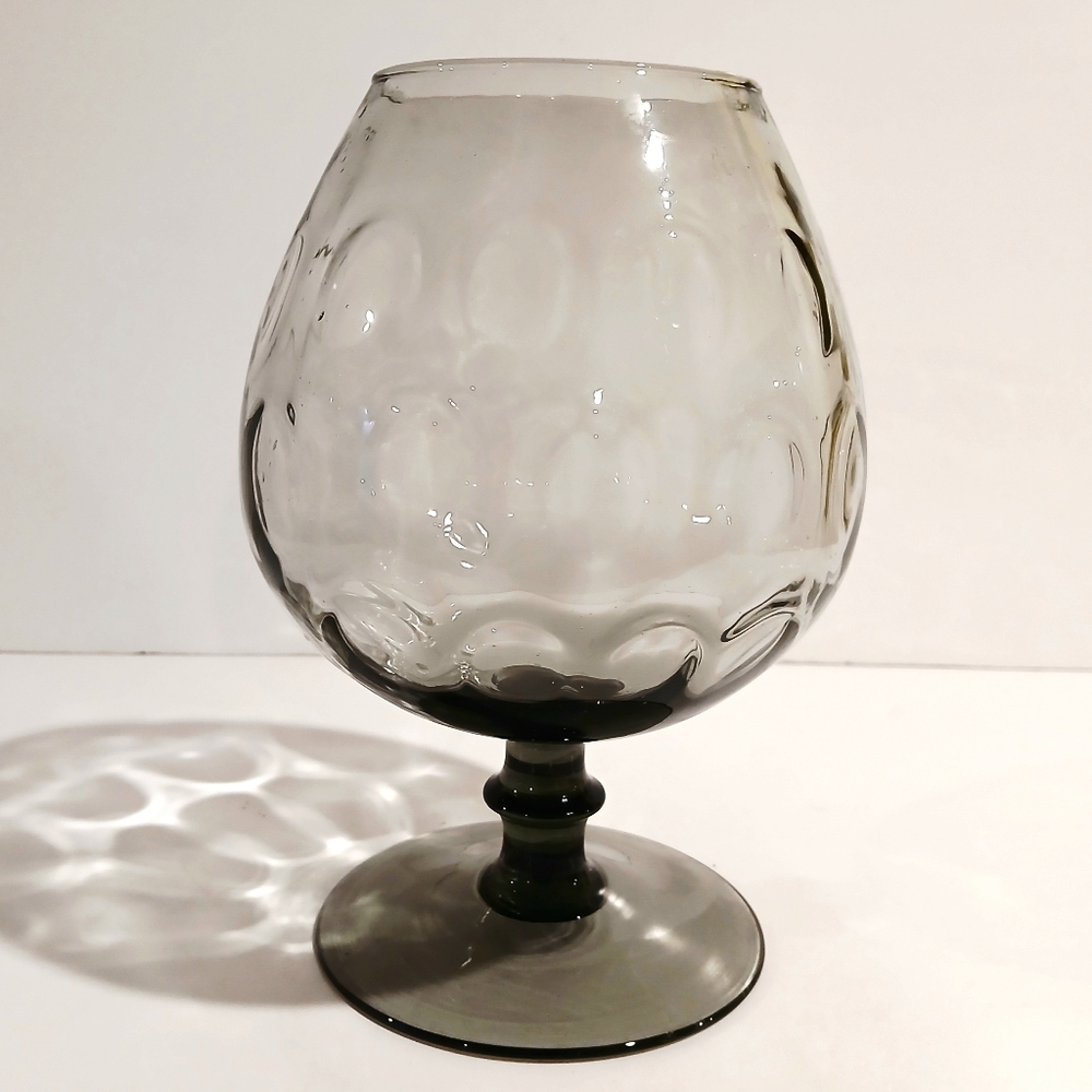 Vintage Smokey Gray Glass Coin Spot Vase